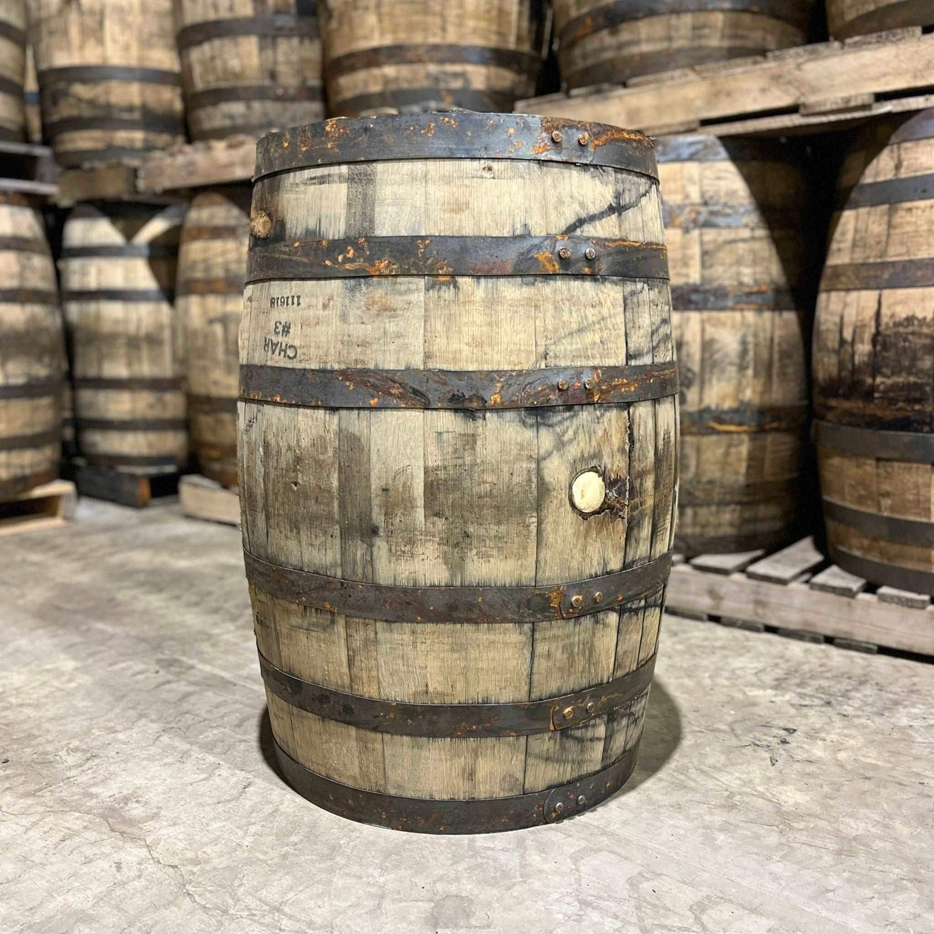 53 Gallon, 2+ year Heaven Hill Bourbon Barrel - Fresh Empty, Once Used - The County Cooperage