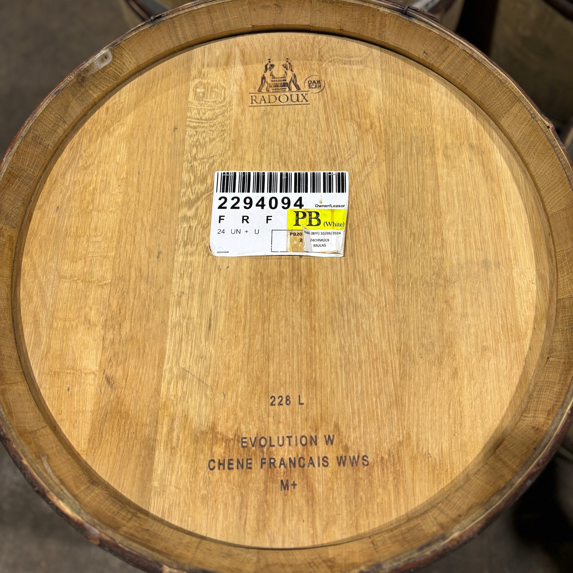 228 Litre White Chardonnay Wine Barrel - French Oak