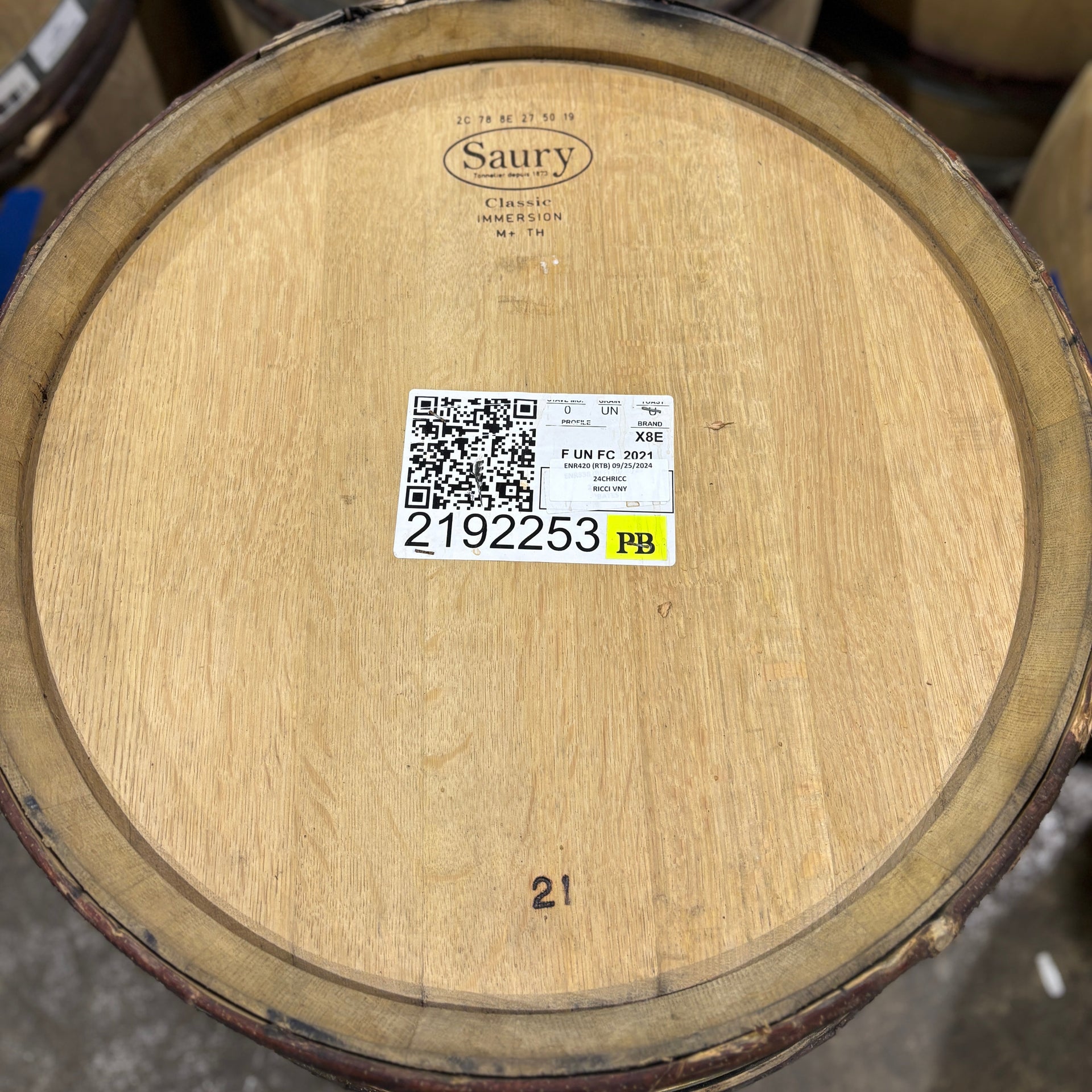 228 Litre White Chardonnay Wine Barrel - French Oak