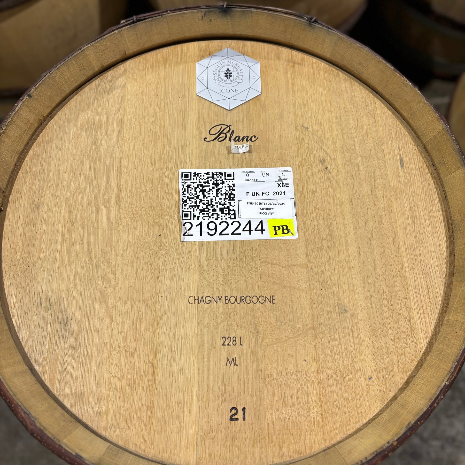 228 Litre White Chardonnay Wine Barrel - French Oak